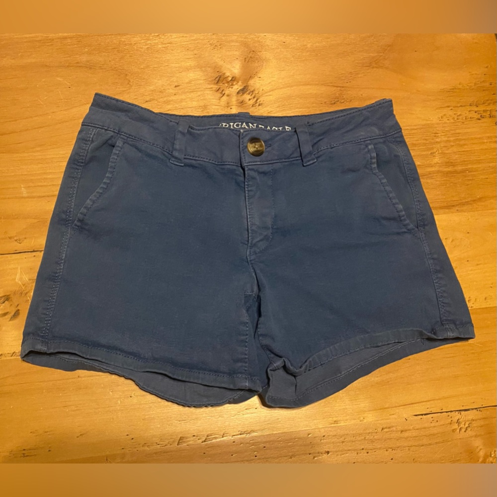 American Eagle Women’s Super Stretch Midi Shorts, Size 2, Blue Khaki